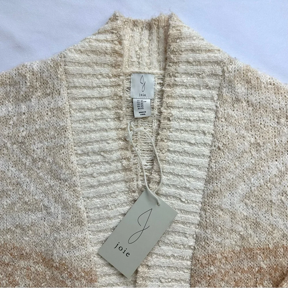 JOIE Longline Nordic Duster Cardigan in Cream/Tan Bouclé Knit Size X-Small (NWT) - Picture 6 of 14